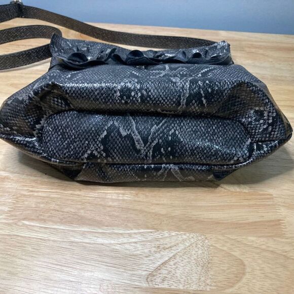 Nicole Miller, Snakeskin Print Gray Black Vegan Leather, Rosette Accents Womens - Picture 10 of 12